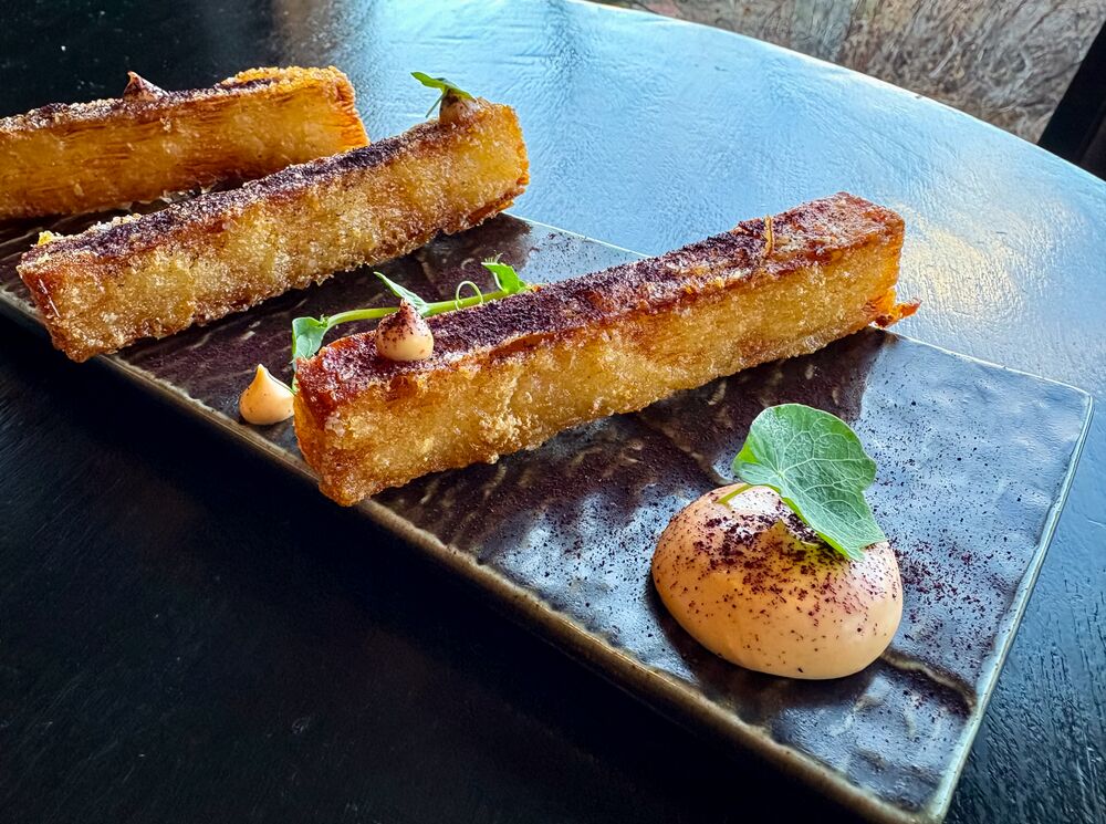 Potato Pave Crisps with Saskatoon Dust at Juniper Bistro in Banff.